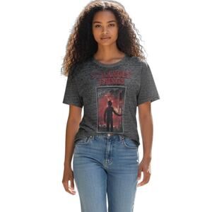 Stranger Things Netflix Women's Graphic T-Shirt XXL Gray Burnout Short Sleeve